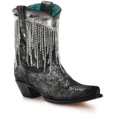 Women's Old Silver Overlay & Crystal Fringe Ankle Boot by Corral Z5252