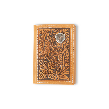 Natural Trifold Wallet Floral Embossed Logo By Ariat A3559948
