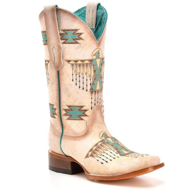 Women's White and Turquoise Embroidered Cowboy Boot By Corral Boots Z5219