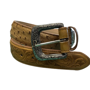 Men's Cognac Ostrich Designer Full Grain Leather Belt