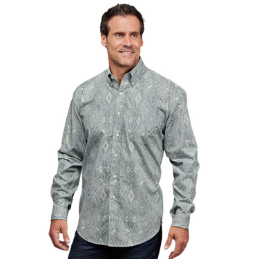 Men's Long Sleeve Turquoise Blue Ghost Aztec Button Down Shirt by Stetson