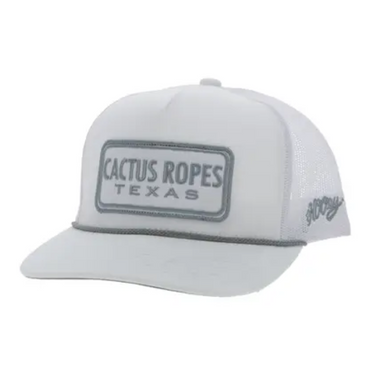 "CR86" Cactus Ropes White 5-Panel Trucker with White / Silver Rectangle Patch - CR086