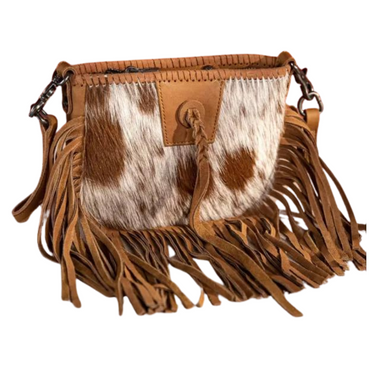 Montana West Genuine Leather Hair-On Collection Fringe Crossbody - Brown