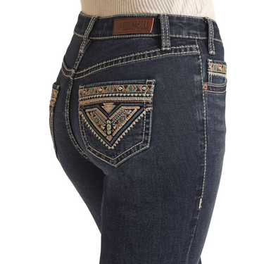 Aztec Embossed Mid Rise Boot Cut Jean by Rock&Roll- BW4MD03561