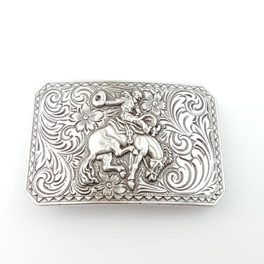 Western Silver Rodeo Belt Buckle