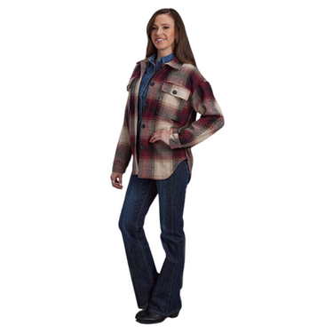 Women's Burgundy Plaid Flannel Shirt Jacket 03-098-0119-1805