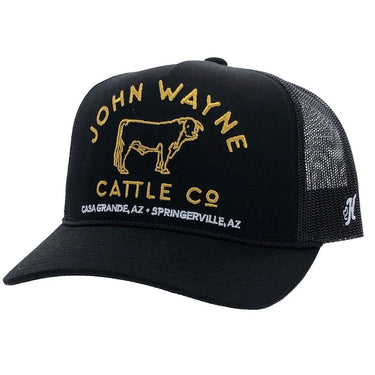 John Wayne Black 5-Panel Trucker with Mustard Stitched Logo - OSFA