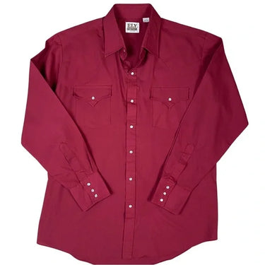 Men's Solid Burgundy Long Sleeve Snap Shirt - 201905-74