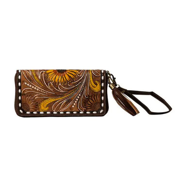 Radiant Sunflowers Hand-Tooled Clutch Wallet S-7464