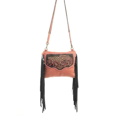 Millstone Fringed Hand-Tooled Bag in Pink S-9602