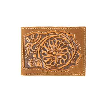 3D Mens Bifold Wallet Floral Embossed Inlay Brown - D250011602