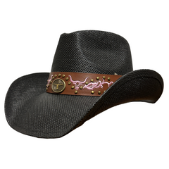Black Cowboy Hat with Pink Embroidery Band ST-123 – Cowtown  display picture 3