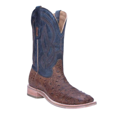 Men's Tan And Blue Square Toe Ostrich Western Boot By Corral A4052