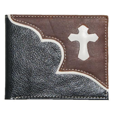 Cross Overlay Two Tone Black/Brown Passcase Wallet 4111W
