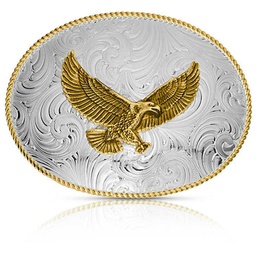 Extra Large Oval Engraved Buckle With Eagle By Montana Silversmiths 2118-697