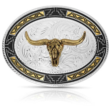Southwest Edge Buckle With Longhorn By Montana Silversmiths 50310-974XL