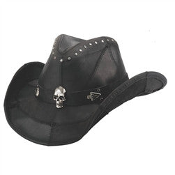 Men's Hardtail Black Skull/Studded Leather Shapeable Hat 4086BL