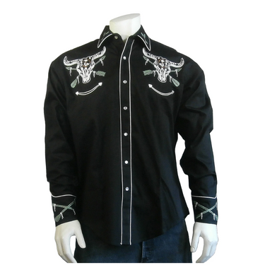Men's Vintage Bison Skull & Arrows Shirt by Rockmount Western 6703-Black