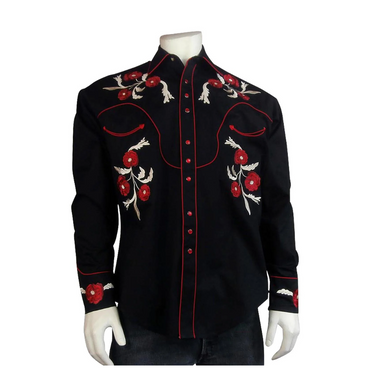 Men's Vintage Roses Long Sleeve Shirt by Rockmount Western 6716-Black