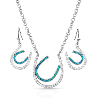Tipping Luck Sparkly Horseshoe Jewelry Set By Montana Silversmiths JS4921
