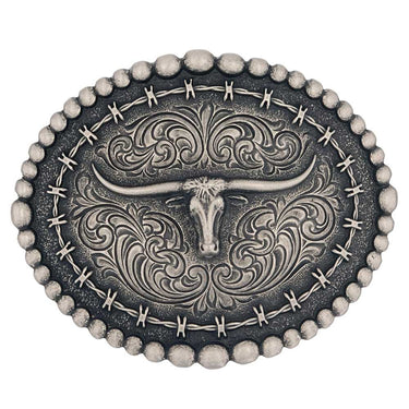 Rustic Barbed Wire Longhorn Buckle-A972S