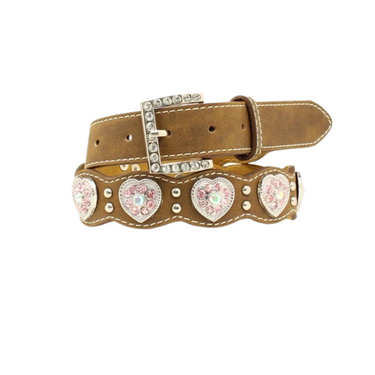 Girls Brown Belt With Heart Conchos And Pink Rhinestone N4427044