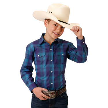 Boy's Purple Plaid Long Sleeve Snap Shirt 03-030-0278-2086 PU