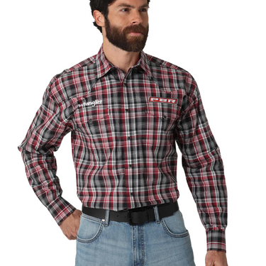 Men's Red/Black Wrangler PBR Long Sleeve Logo Shirt 2317135
