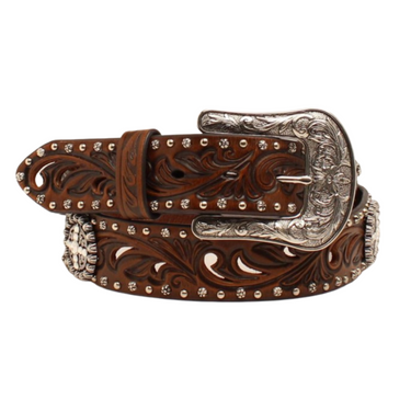 Women's Ariat Embossed Studded Brown Leather Belt A1518602