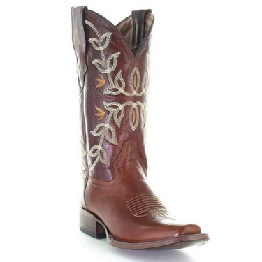 Women's Cognac Embroidery Square Toe Western Boot By Corral L2000