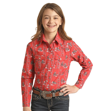 Red Roughstock Girl's Long Sleeve Snap Shirt WLGSOSR0N2