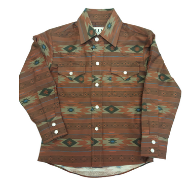 Boy's Burgundy Aztec Print Long Sleeve Snap Front Shirt 151027083BU