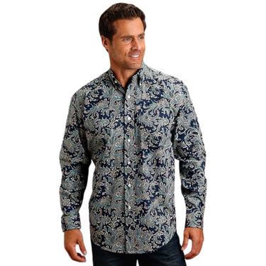 Men's Stetson Deep Marine Paisley LS Button Up Shirt By Roper - 11-001-0526-1058 