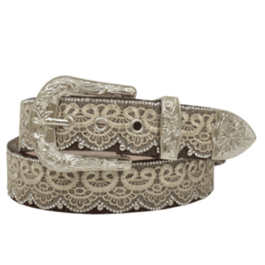 Women's Brown With Tan Lace and Bead Overlay Belt By M&F Western DA3650