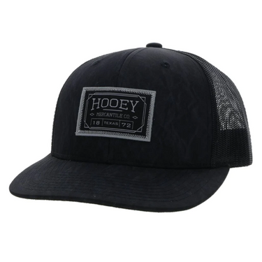 "Doc" Hooey Black 6-Panel Trucker with Black / Grey Rectangle Patch - OSFA