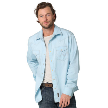 Men's Wrangler Retro Premium Long Sleeve Shirt Blue 112324804