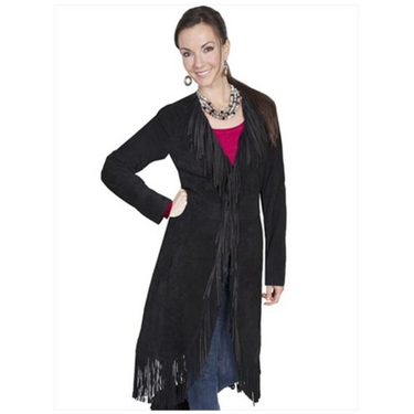 Women's Black Suede Boar Coat With Fringe By Scully L19-19 