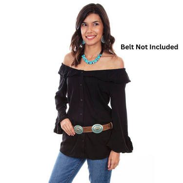 Black Ruffle Off/On Shoulder Top by Scully HC579-B