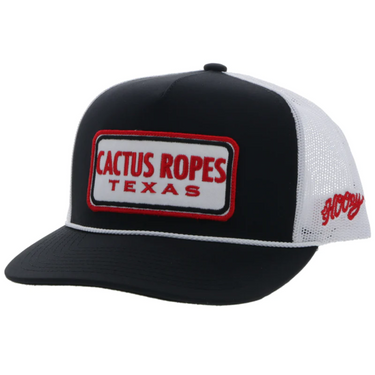 "CR90" Cactus Ropes Black / White 5-Panel Trucker with Red / Black / White Rectangle Patch - OSFA