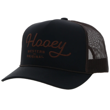 "OG" Hooey Black / Brown 5-Panel Trucker with Brown Stitching - OSFA