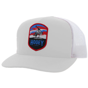 "Cheyenne" Hooey White 5-Panel Trucker with Red / White / Blue Patch - OSFA
