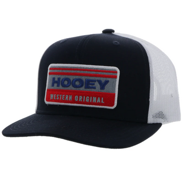 "Horizon" Hooey Navy / White 6-Panel Trucker with Red / Grey / Blue / White Rectangle Patch - OSFA