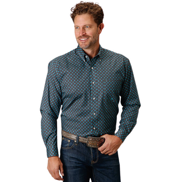 Men's Amarillo Allover Print Grey Cottage Foulard L/S Snap Shirt By Roper - 03-001-0326-2018