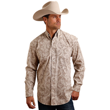 Men’s Khaki Plume Paisley Long Sleeve Stetson Shirt by Roper - 11-001-0526-0375