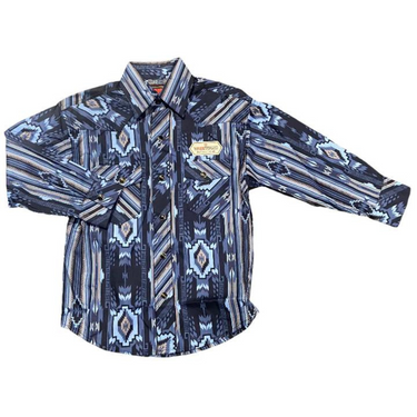 Boy's Blue Aztec Poplin Long Sleeve Shirt RRBSOSRZ1E