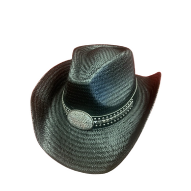 Black Straw Hat with Concho OSFM R77 BLK