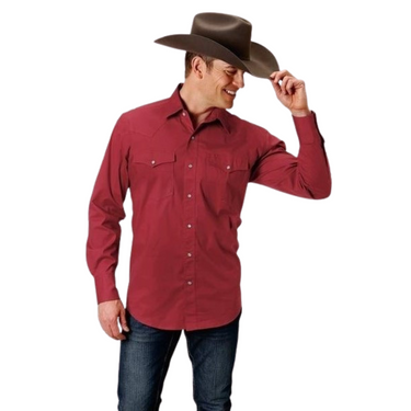 Men's Solid Red Long Sleeve Snap Western Shirt By Roper 03-001-0265-2105 RE