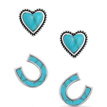 Turquoise Heart & Horseshoe Earring Set-ER5807