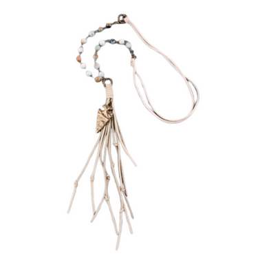 Light Cream Leather and Beads Necklace N1129AR