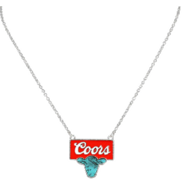 Epoxy Beer Logo with Cow Head Pendant Necklace NE0646/RED/TQ
